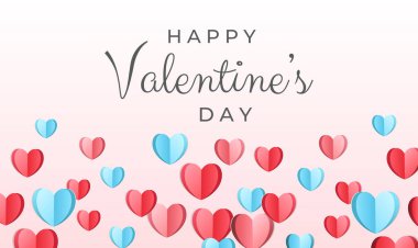 Valentine's day background with cute paper heart on pink background, for cover, banner, web page. Valentine paper elements