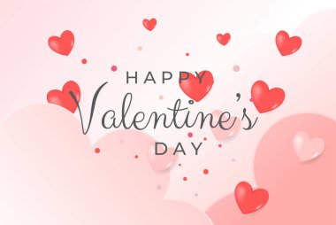 Happy Valentine's day backgound with cute realistic hearts. Day of love. Cover, banner, background for web