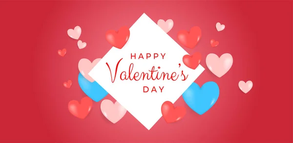 Valentine Day Concept Frame Vector Illustration Red Pink Blue Paper — Wektor stockowy