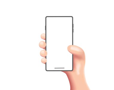 Beyaz arka planda cep telefonu uygulaması için cep telefonuyla karikatür el modeli. Uygulama için Modern Model