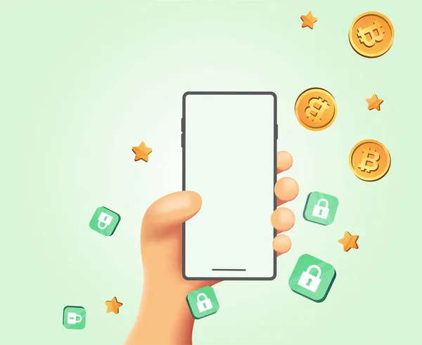 Handtelefoon Met Bitcoin Gouden Munt Geld Besparen Concept Crypto Geld — Stockvector