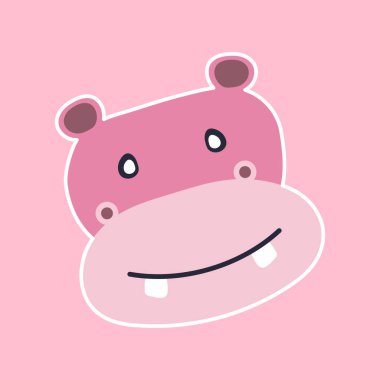 Cute hippo in cartoon style. Vector sticker concept