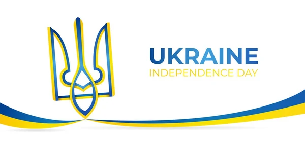 Ukraine independence day poster with realistic flag. Ukrainian emblem with gradient text. Vector illustration concept