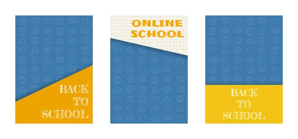 Back School Poster Set School Icons Pattern Vector Illustration Concept — Vetor de Stock