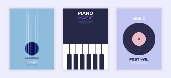 Music Festival Poster Set Piano Magic Guitar Festival Party Poster — Stockvektor