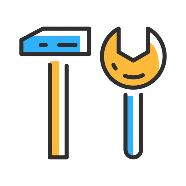 Wrench Hammer Line Icon Tools Symbol Vector Illustration Concept —  Vetores de Stock