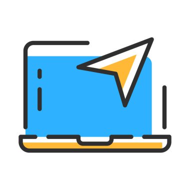 Message line icon. Letter on laptop symbol. Vector illustration