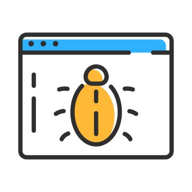 Computer virus search icon. Bug finding symbol. Web page virus. Vector illustration
