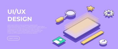 UI / UX design isometric concept. Web design mobile app. User interface. Creation of the user interface. Vector isometric illustration