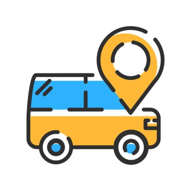 Car with navigation point line icon. Outline logo in color. Vector illustration concept.