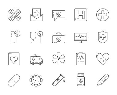 Medicine line vector icon set. Healhcare icon in outline style. Vector illustartion concept.