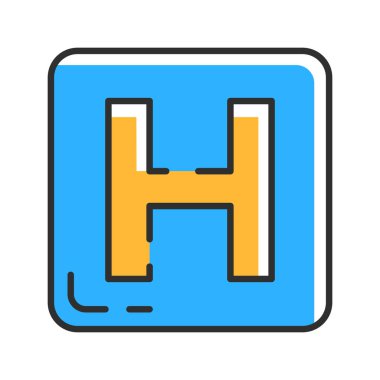 Hospital line icon. H letter on blue background. Vector illustration concept.