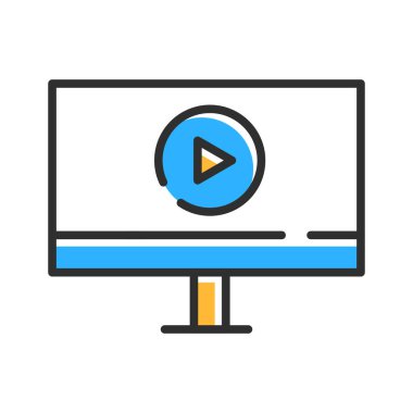 Play icon in monitor display. Computer with play button. Vector illustration
