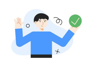 Person with check icon. Man with green icon. Check list concept. Vector illustration
