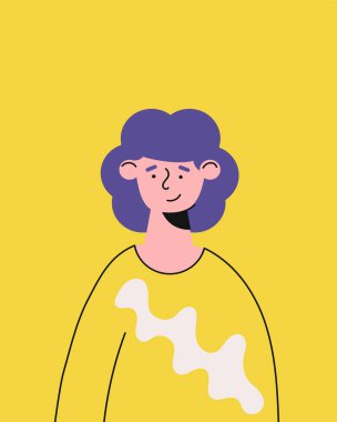 Cute People in minimalistic trendy style. Woman on yellow background. Vector illustration