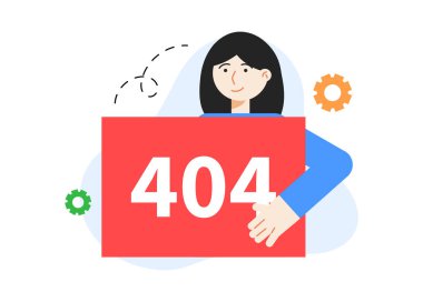 404 error page not found. Character with board and text. Vector illustration concept