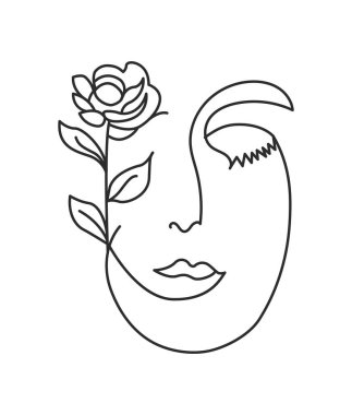 Woman face line drawing abstract art. Vector illustration. One line style