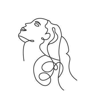 Woman face line drawing abstract art. Vector illustration. One line style