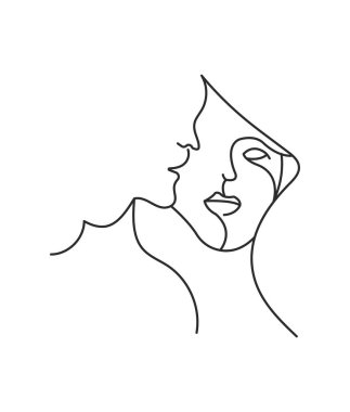 Woman face line drawing abstract art. Vector illustration. One line style