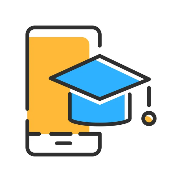 Learning Line Icon School Mobile Phone Online Education Concept Vector — Stok Vektör