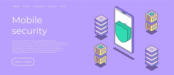 Mobile Data Security Isometric Vector Illustration Data Protection System Concept — Stockvektor