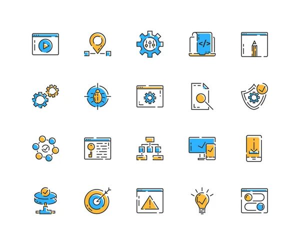 Web Development Icon Set Line Style Icons Color Marketing Analytics — Stockový vektor