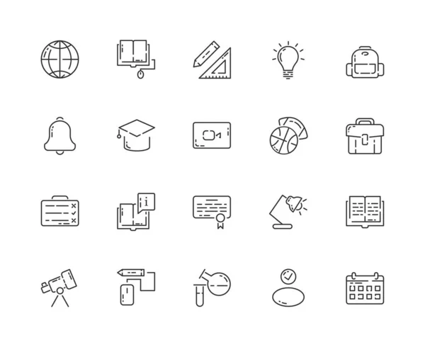 School Line Icon Set Education Icons White Background Learning Concept — Stockvektor