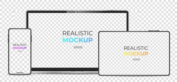 Realistic Device Mockup Laptop Phone Tablet White Screen Realistic Style — Stockvector