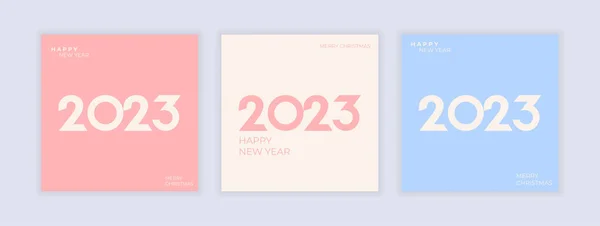 Happy New Year 2023 Poster Set Postel Color Merry Christmas — 스톡 벡터