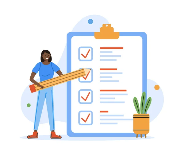 Woman Pencil Check List List Concept Vector Illustration — Vetor de Stock