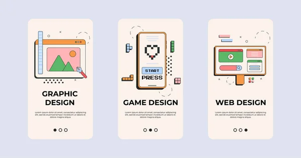 Design Game Web Graphic Design Retro Style Concept Banners Presentation — Vetor de Stock