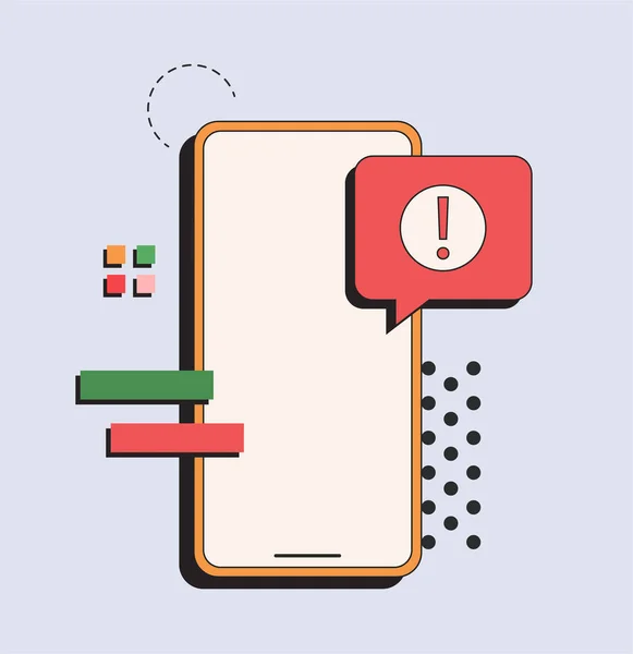 Phone Notification Retro Style Alert Message Mobile Notification Hand Holding — Vector de stock