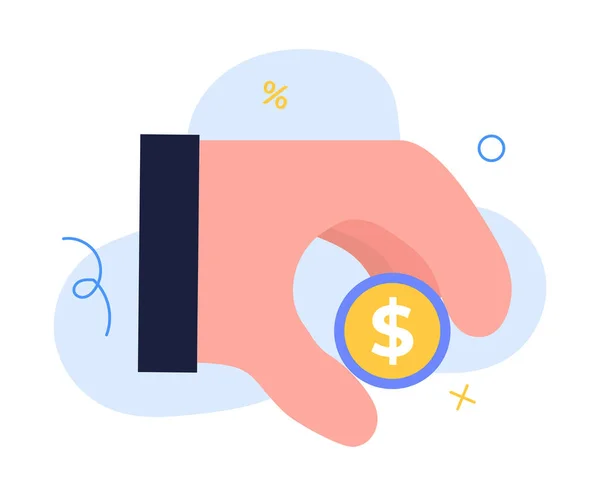 Cartoon Hand Coin Online Money Concept — Stockový vektor