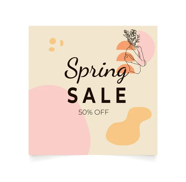 Spring Sale Concept Line Art Abstract Woman Face Presentation Special — Vetor de Stock