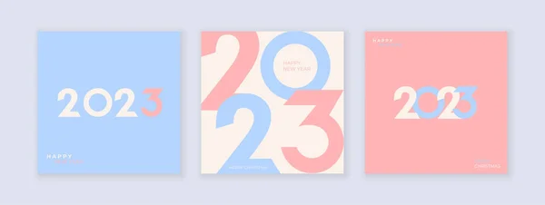 Creative Concept 2023 Happy New Year Posters Set Design Templates — Vettoriale Stock