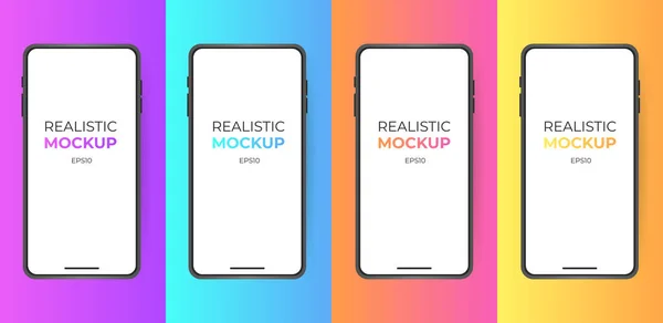 Mobile Phone Mockup Set Gradient Colored Background Phone White Screen — Stockvector