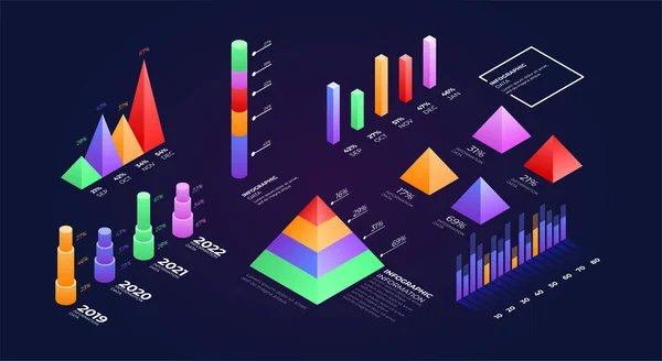 Infographics Isometric Elements Futuristic Isometric Data Graphic Business Charts Statistics — Stock Vector