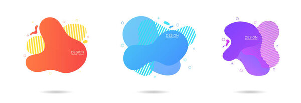 Set of modern dradien graphic elements in modern style. Abstract gradient banners, background with liquid flowing shapes. Template with geometric form