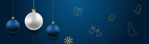 Vrolijk Kerstfeest Gelukkig Nieuwjaar Vector Banner Realistische Rose Goud Blauwe — Stockvector