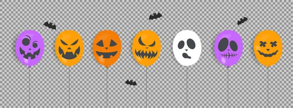 Balão Halloween Com Diferentes Rostos Feliz Dia Das Bruxas Fundo — Vetor de Stock
