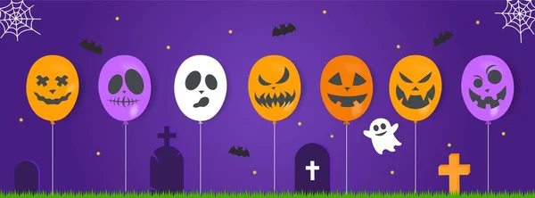Halloween Lufi Készlet Különböző Arcokkal Boldog Halloween Napi Fogalmat Nyaralás — Stock Vector