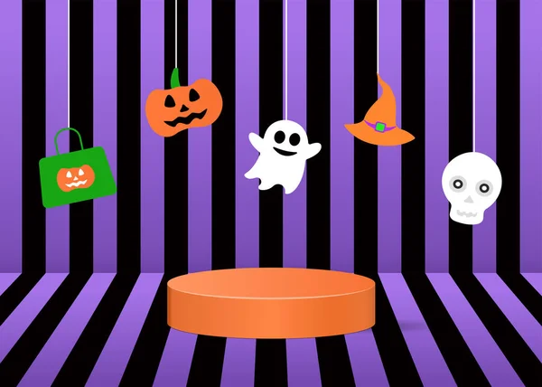 Halloween Minimal Scen Med Orange Podium Söt Halloween Objekt Monter — Stock vektor