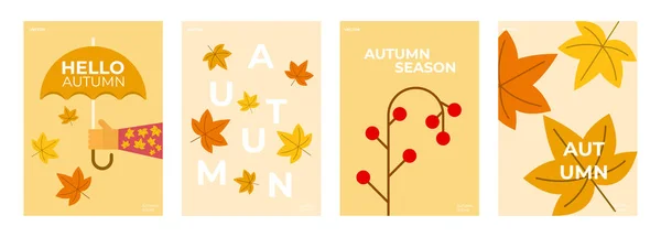 Outono Moderno Cartaz Minimalista Banner Capa Fundo Set Olá Coleção — Vetor de Stock