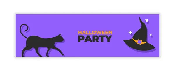 Cartel Fiesta Halloween Con Gato Negro Sombrero Mágico — Vector de stock