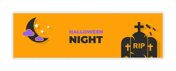 Affiche Nuit Halloween Avec Lune Sur Fond Orange — Image vectorielle