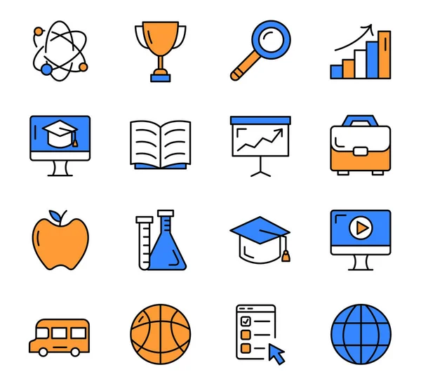 Conjunto Iconos Educación Para Escuela Universidad Apple Autobús Escolar Educación — Archivo Imágenes Vectoriales