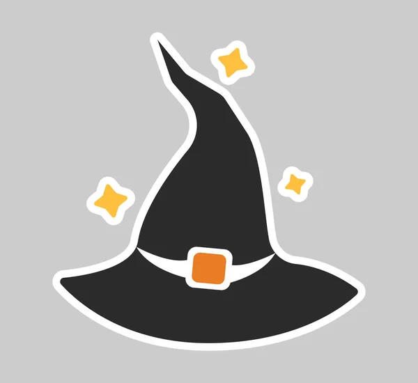 Etiqueta Engomada Halloween Sombrero Mágico Ilustración Vectorial — Vector de stock