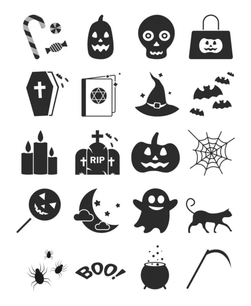 Icône Noire Halloween Sur Fond Blanc Araignée Chapeau Magique Chat — Image vectorielle