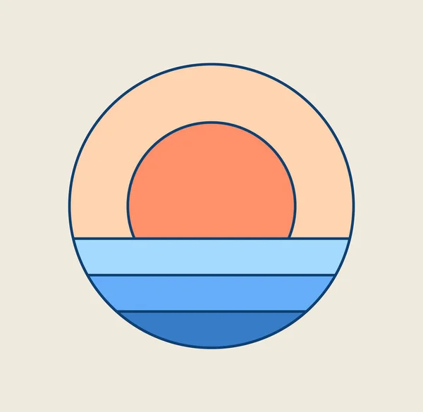 复古简约风格的海浪和阳光 — 图库矢量图片
