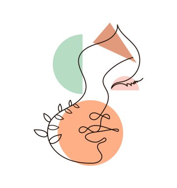 Sıvı altyapısı olan kadın yüzü. Minimalist sanat konsepti. El çizimi tarzı illüstrasyon. Vektör illüstrasyon kavramı